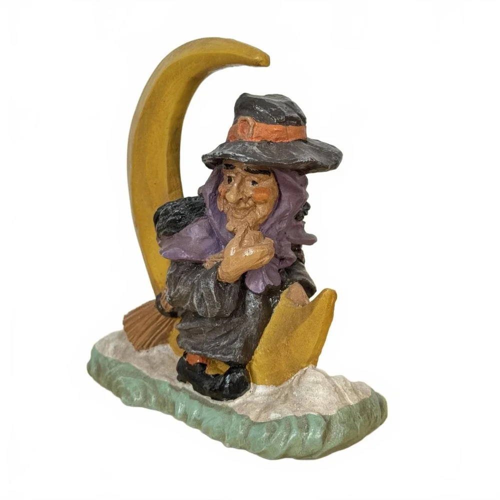 Dr. Livingstone Halloween Witch on Crescent Moon Figurine Folk Art Decor